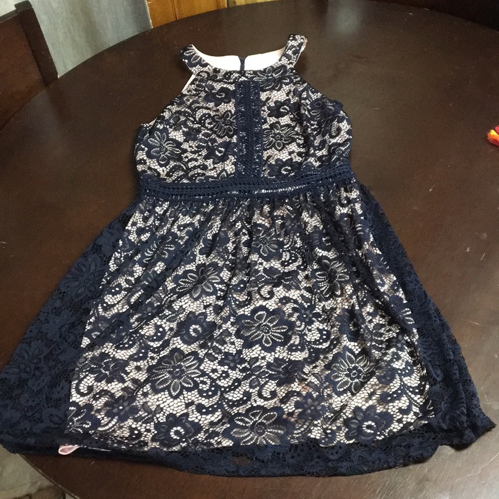 NWT navy blue/pink crochet lace dress
